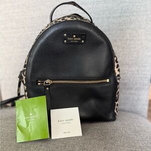kate spade Black Leather Mini Backpack with Leopard Accent